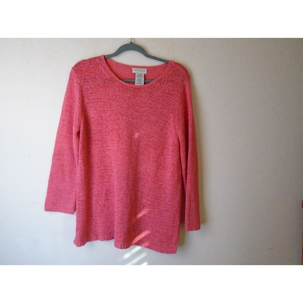White Stag Coral Ribbon Knit Sweater Tunic Length Sz XL Acrylic Nylon